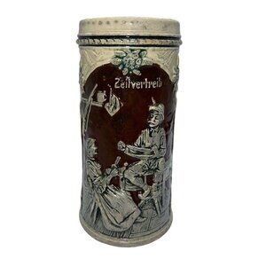 Vintage German Beer Stein Handpainted Couple Mountains Cabin